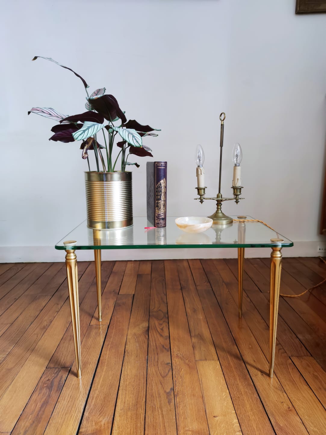Bouillotte lamp with two lights in gilded bronze