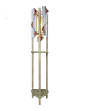 Pine wood floor lamp with handmade stained glass in Japandi style.