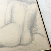 Large original drawing of a female nude, pencil on paper under glass signed XX.