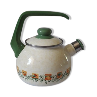 Enamelled metal and bakelite kettle 1950/1960