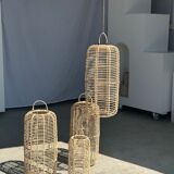 Large lantern-shaped rattan pendant lamp H50 D24