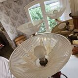 Art Deco chandelier by H.Petitot and Jean Gauthier in copper-plated metal and opal glass