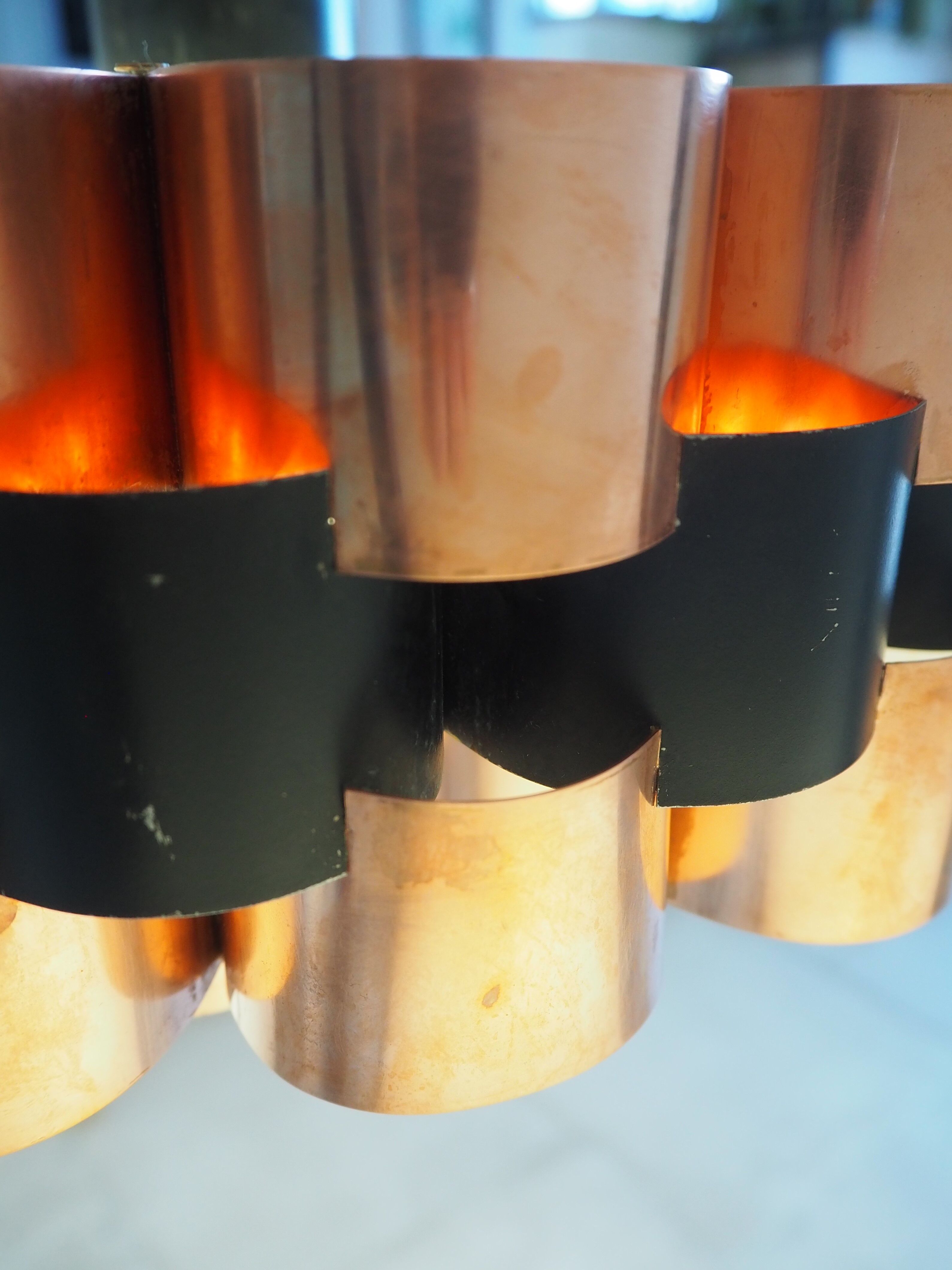 Suspension lamp from the 1960s – 1970s in copper and black metal