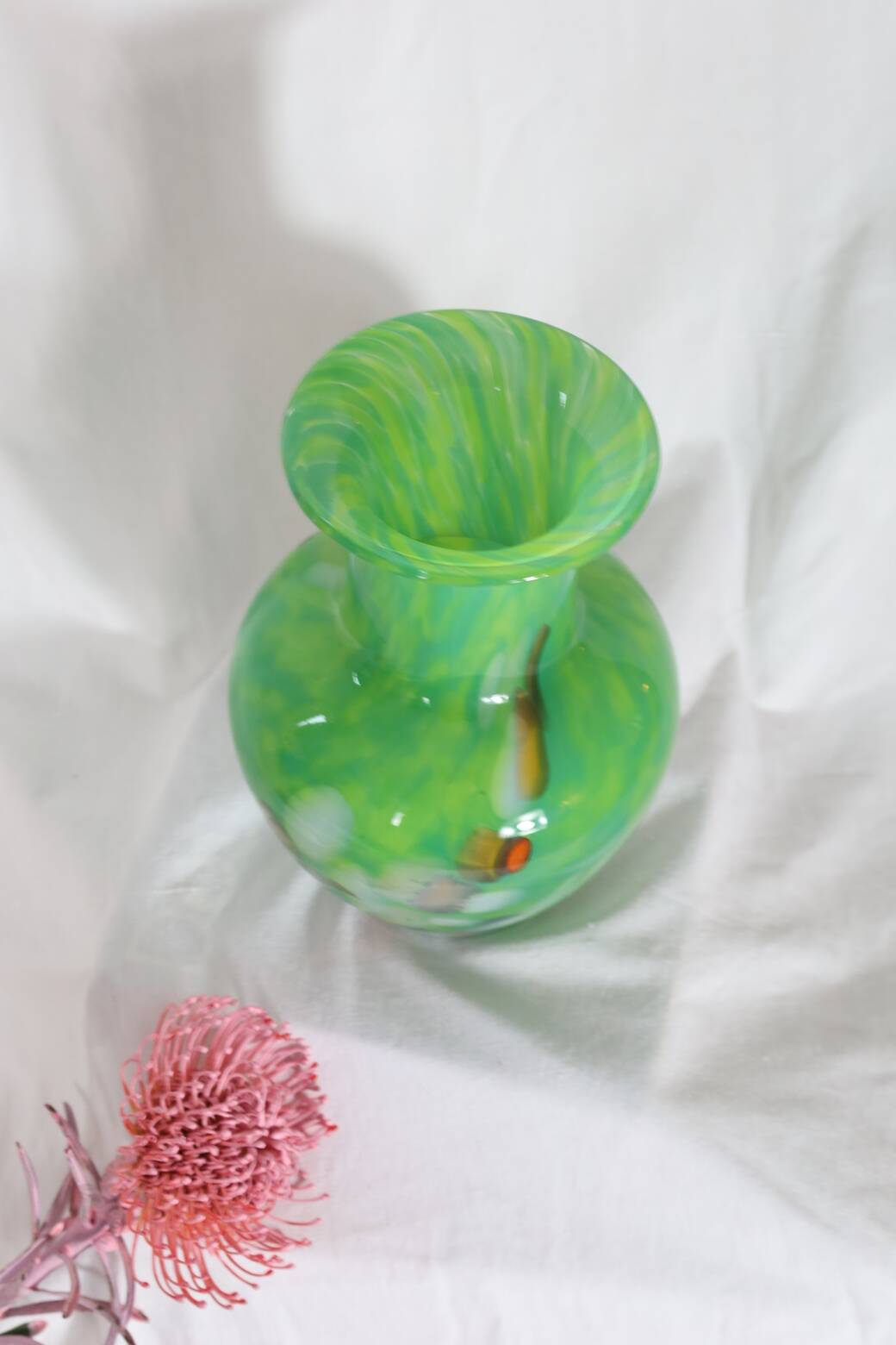 Speckled green crystal vase by mf cristal de paris