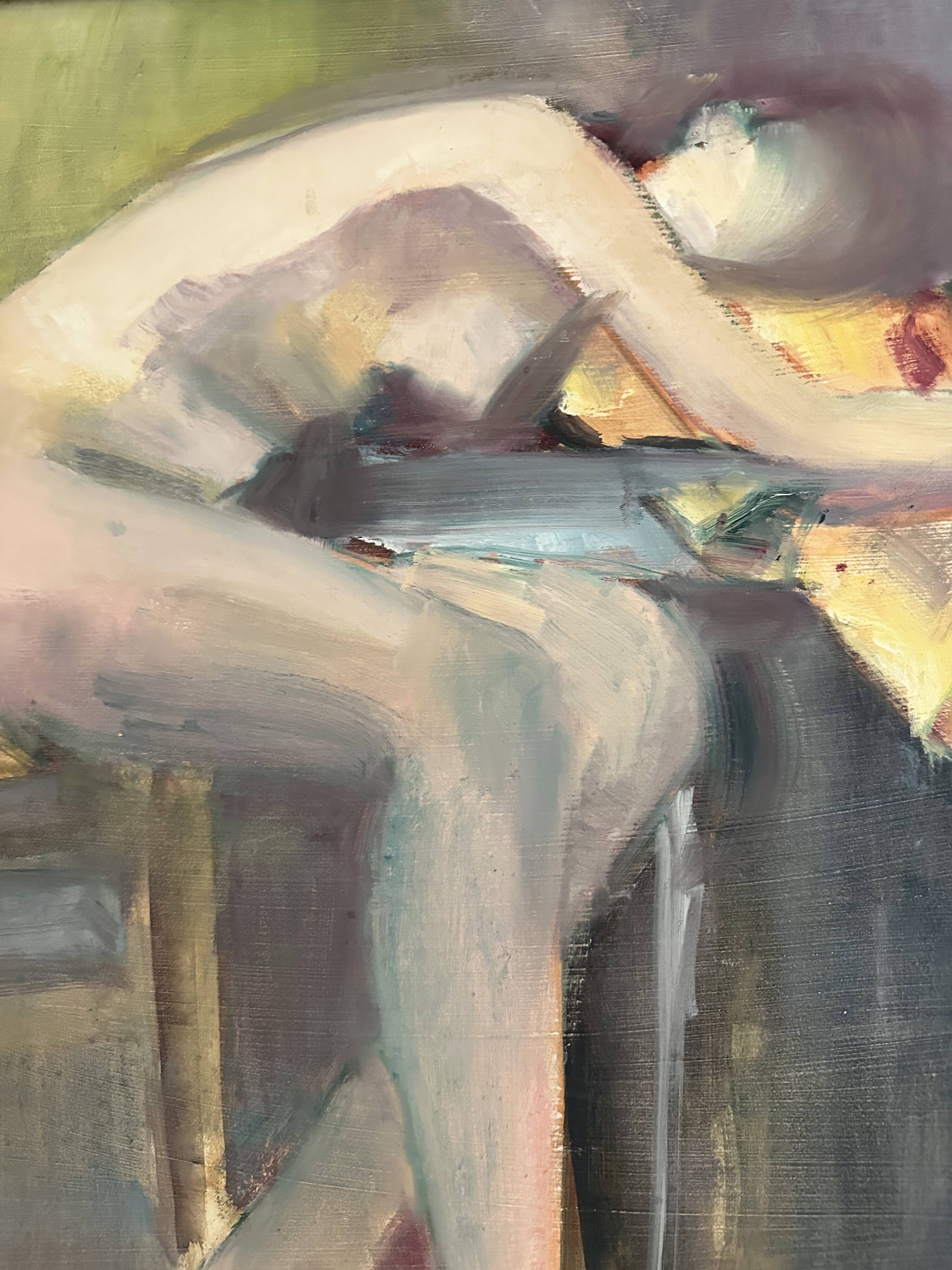 Original French figurative painting from the 70s signed Marais