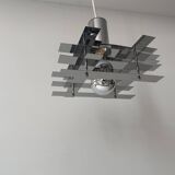 Vintage geometric pendant light, chrome metal, France 1960s