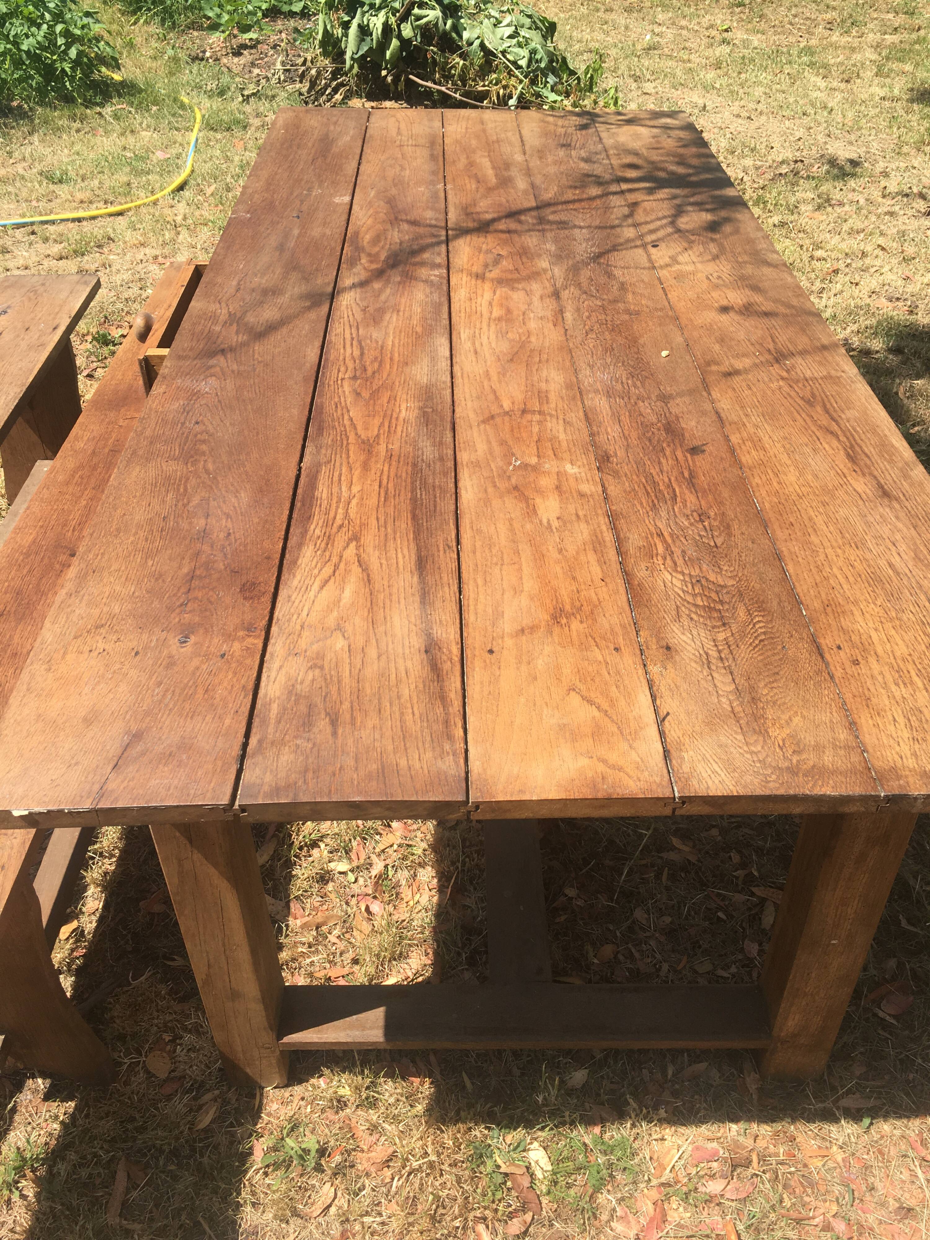 Farmhouse dining table with assorted benches
