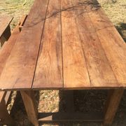Farmhouse dining table with assorted benches