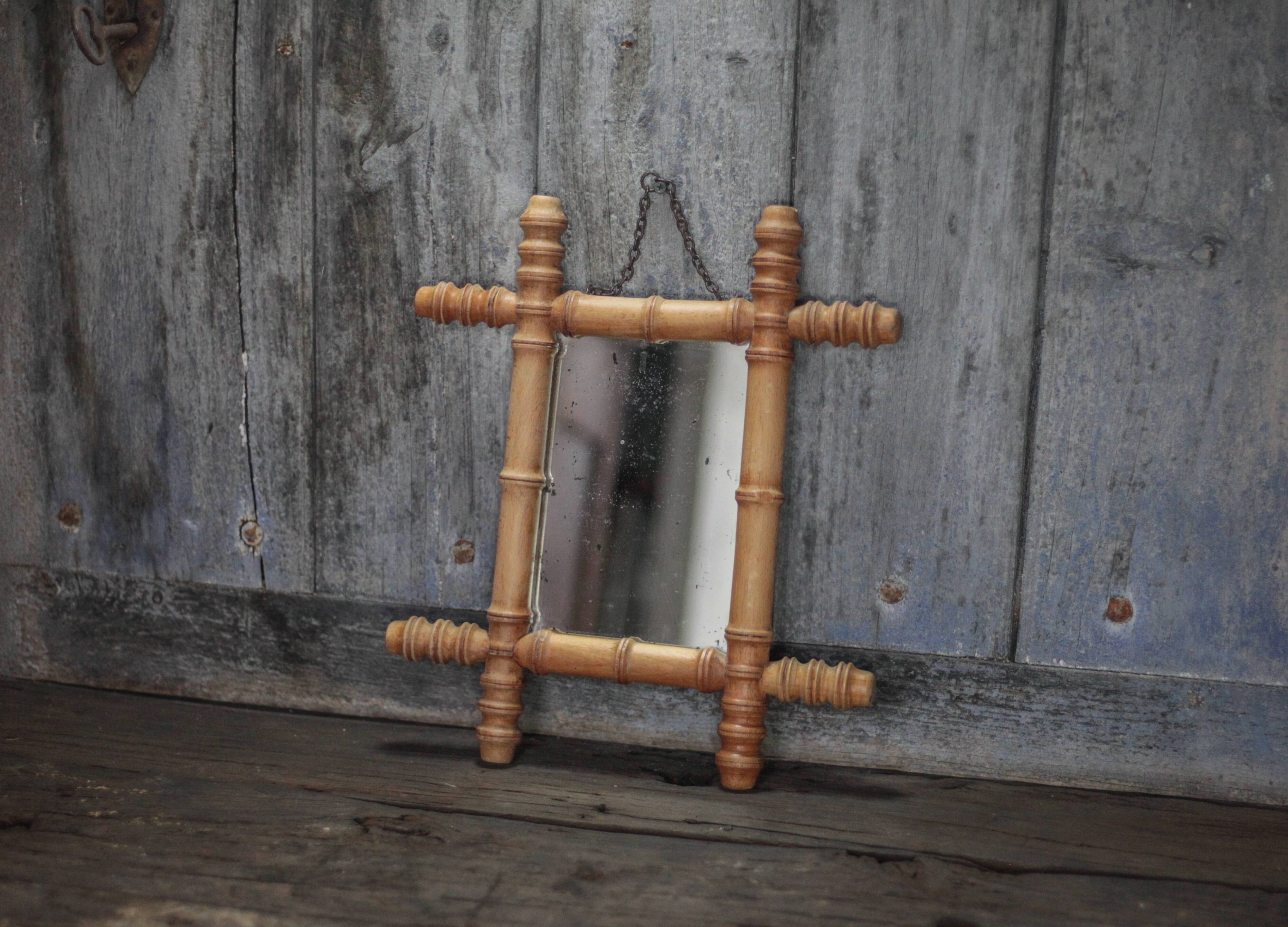 Wooden bamboo imitation mirror, antique mirror, hanging mirror