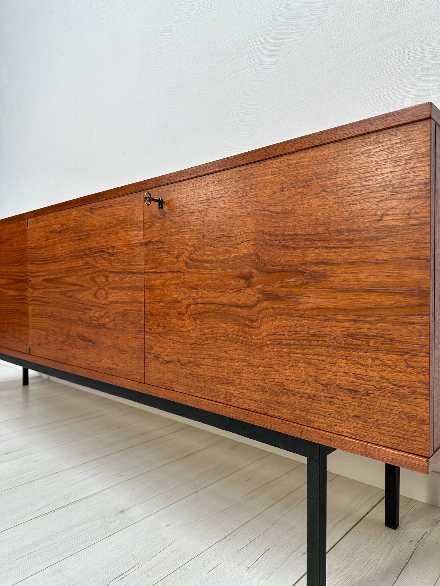 1960s Large Vintage Minimalistic Teak Sideboard with Metal Legs