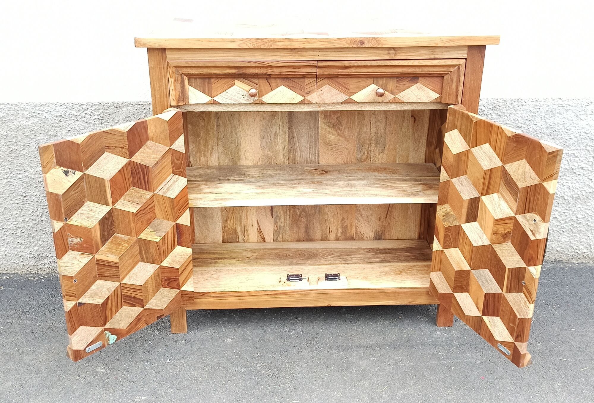 Chest of drawers wooden marquetry, two doors, two drawers