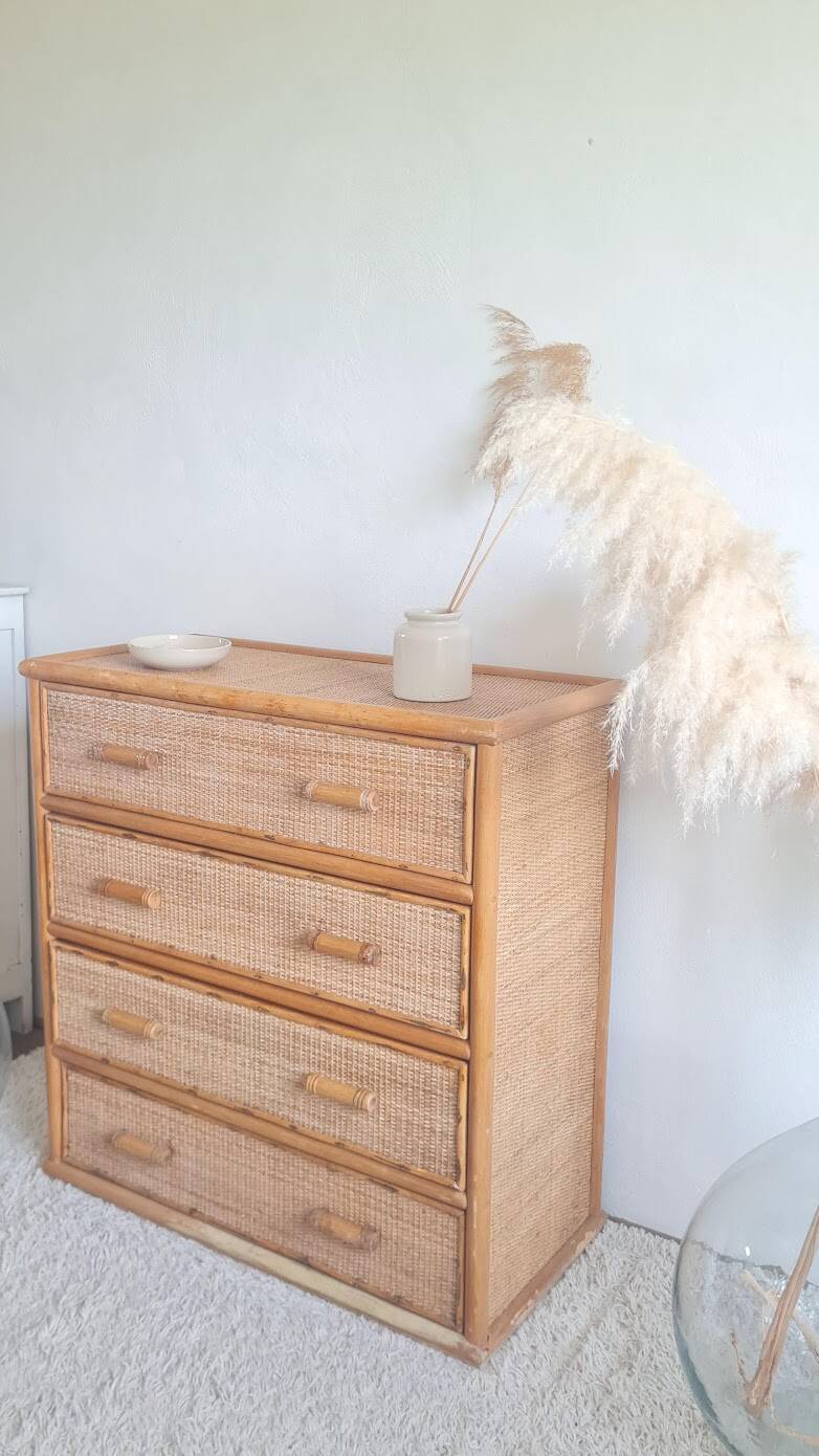 Vintage rattan chest of drawers