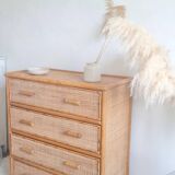 Vintage rattan chest of drawers