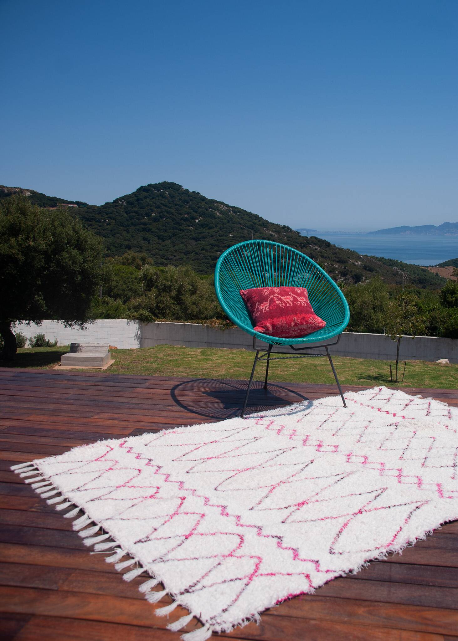 Recycled cotton handmade rug - Pink and white - Reversible