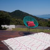 Recycled cotton handmade rug - Pink and white - Reversible