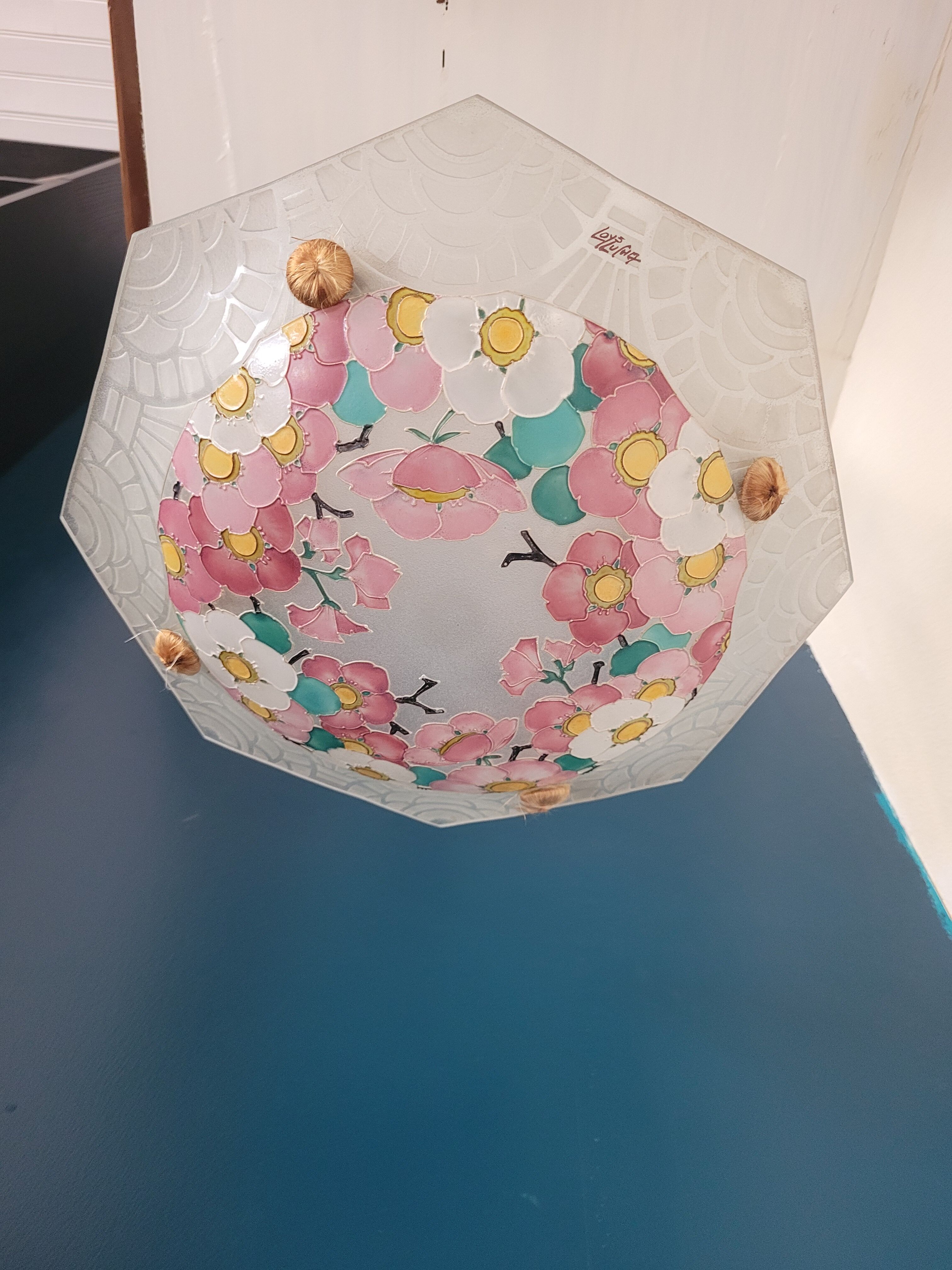 Suspension octogonale en verre sablé Loys Lucha
