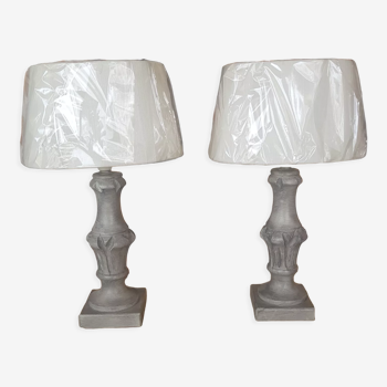 Pair gray patinated bedside lamps
