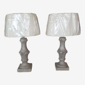 Paire lampes de chevet patinée gris