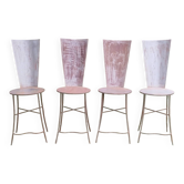 Suite de 4 Chaises Sculpturales "Haut Dossier" - Métal Brut Patiné - D