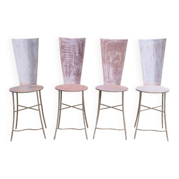 Suite de 4 Chaises Sculpturales "Haut Dossier" - Métal Brut Patiné - D