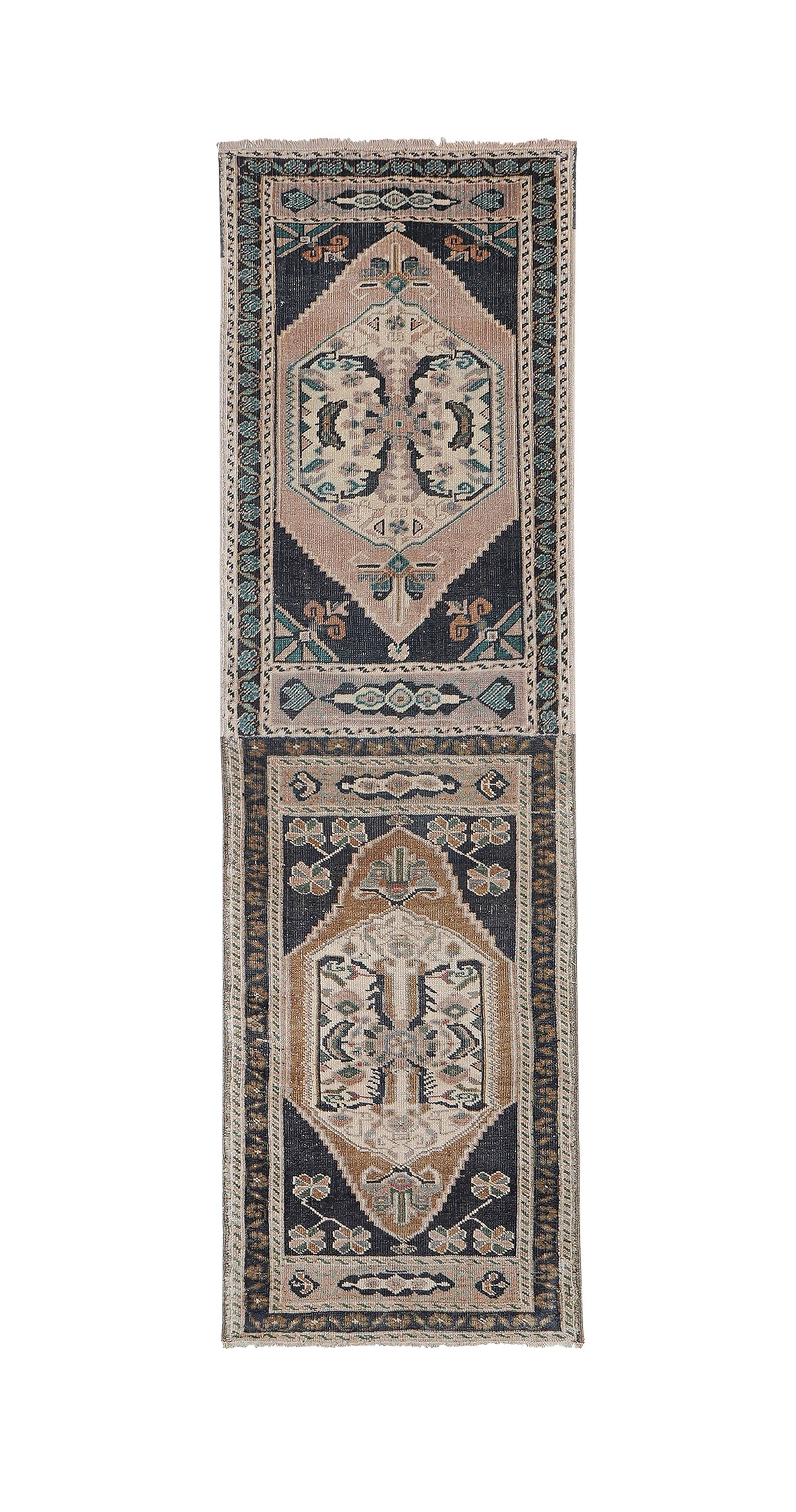 Vintage Turkish Oushak Rug Handwoven 59x200 cm