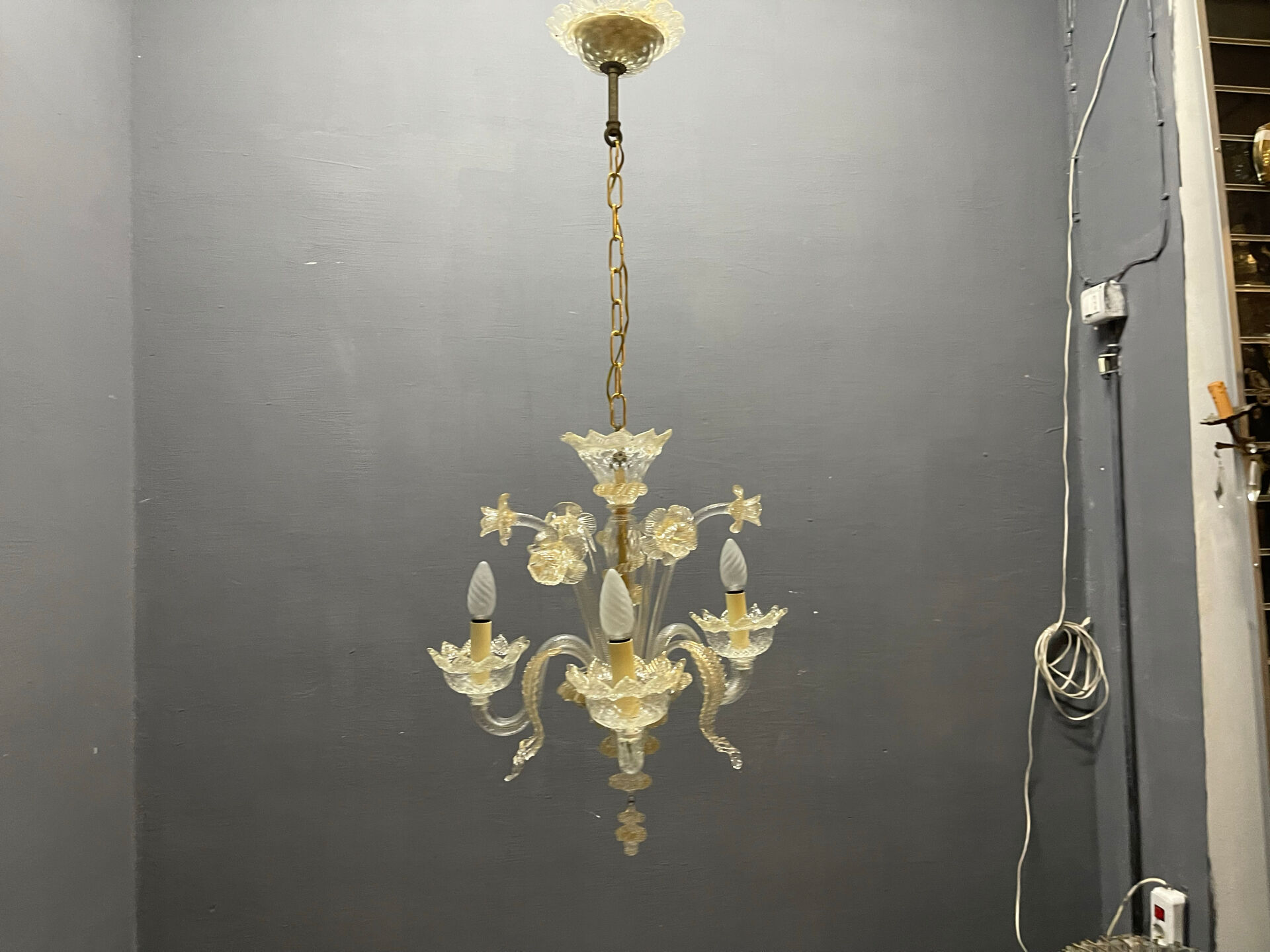 Venetian Murano Glass Chandelier 3 Lights 1960’s 