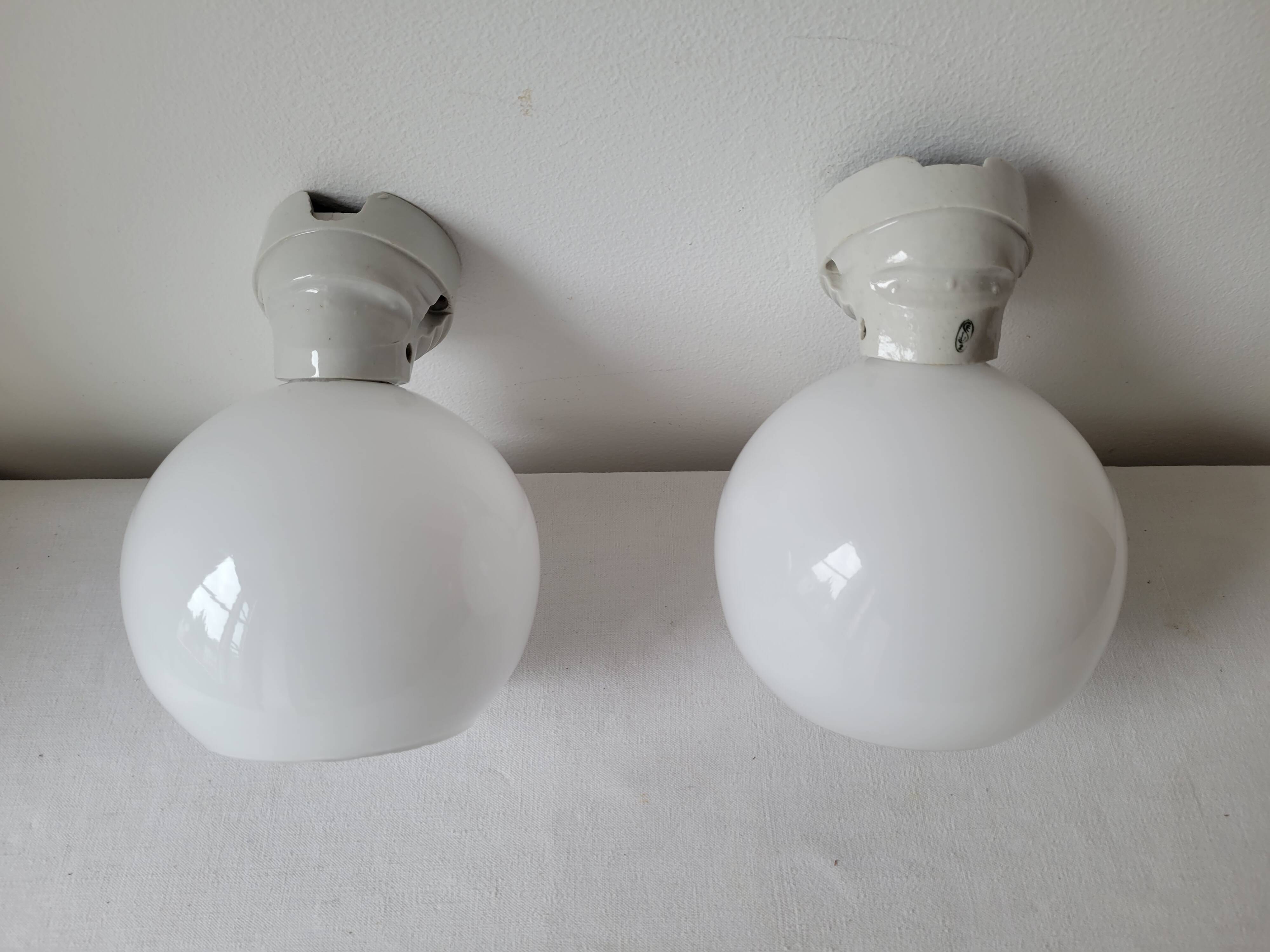 Duo of opaline and porcelain pendant lights