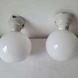 Duo of opaline and porcelain pendant lights
