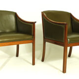 Pair of Leather Lounge Chairs by Ole Wanscher, 1950s