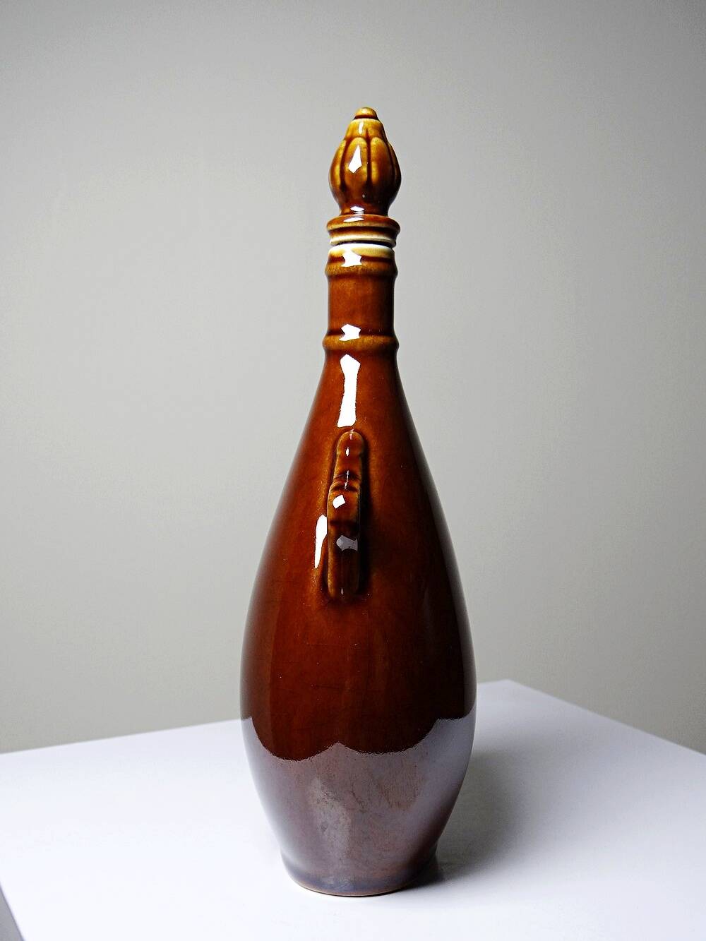 Vintage brown ceramic bottle, flask or canteen from the 1950s-60s.