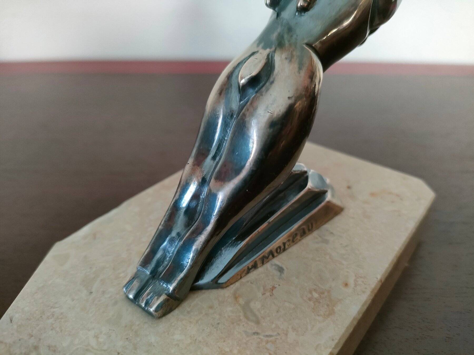 Pair of Gazelles bookends Hippolyte Moreau, signed - Spelter, marble