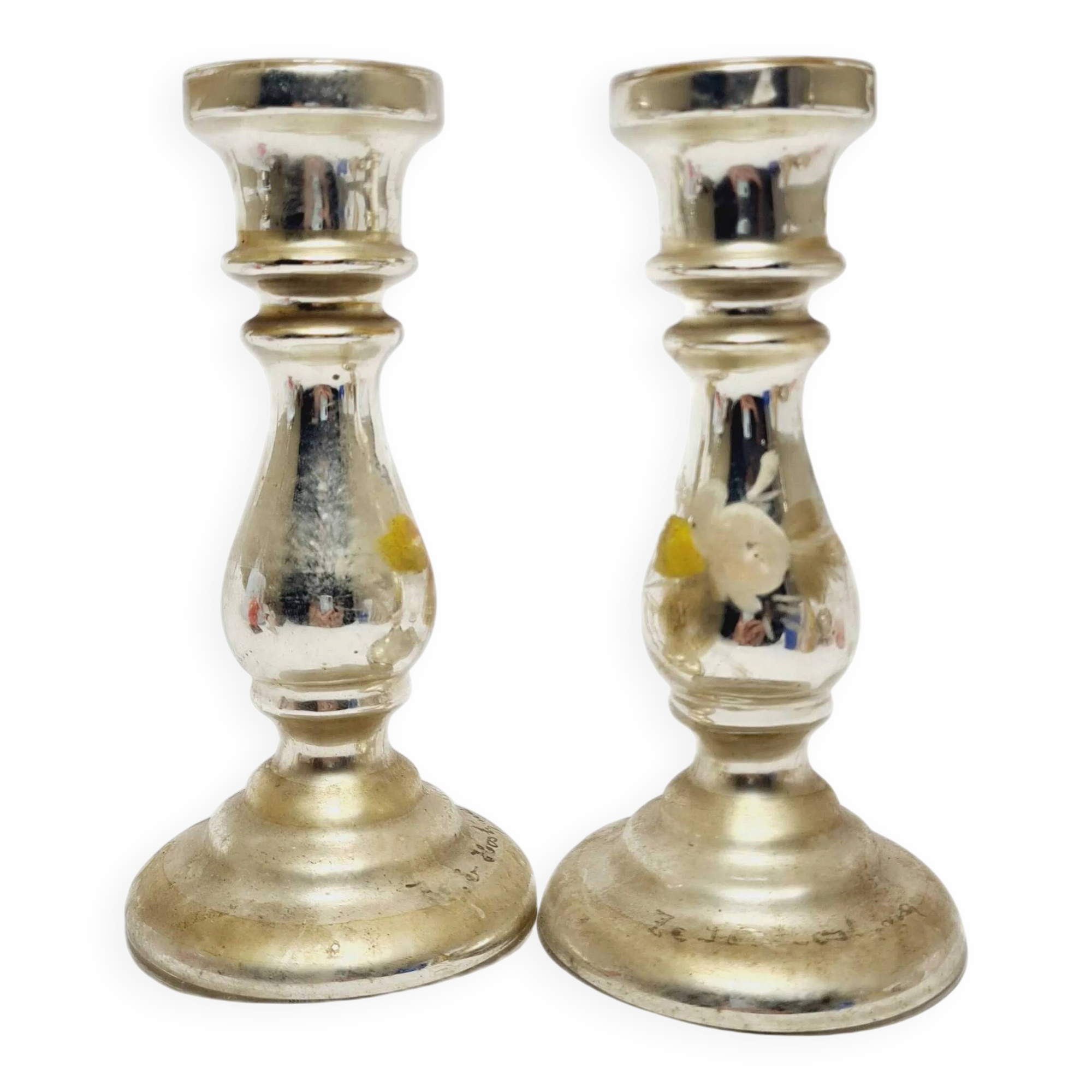 Pair of Candle Holders, Amalgam Glass
