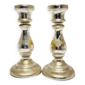 Pair of Candle Holders, Amalgam Glass