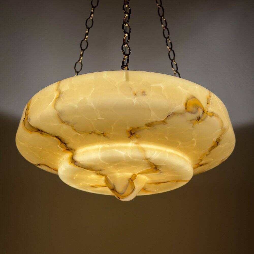 Art Deco pendant lamp in yellow glass, 1930s