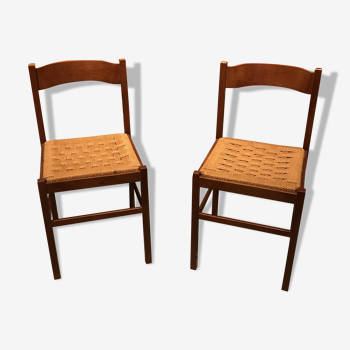 Lot de 2 chaises en paille et bois