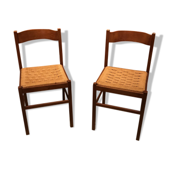 Lot de 2 chaises en paille et bois