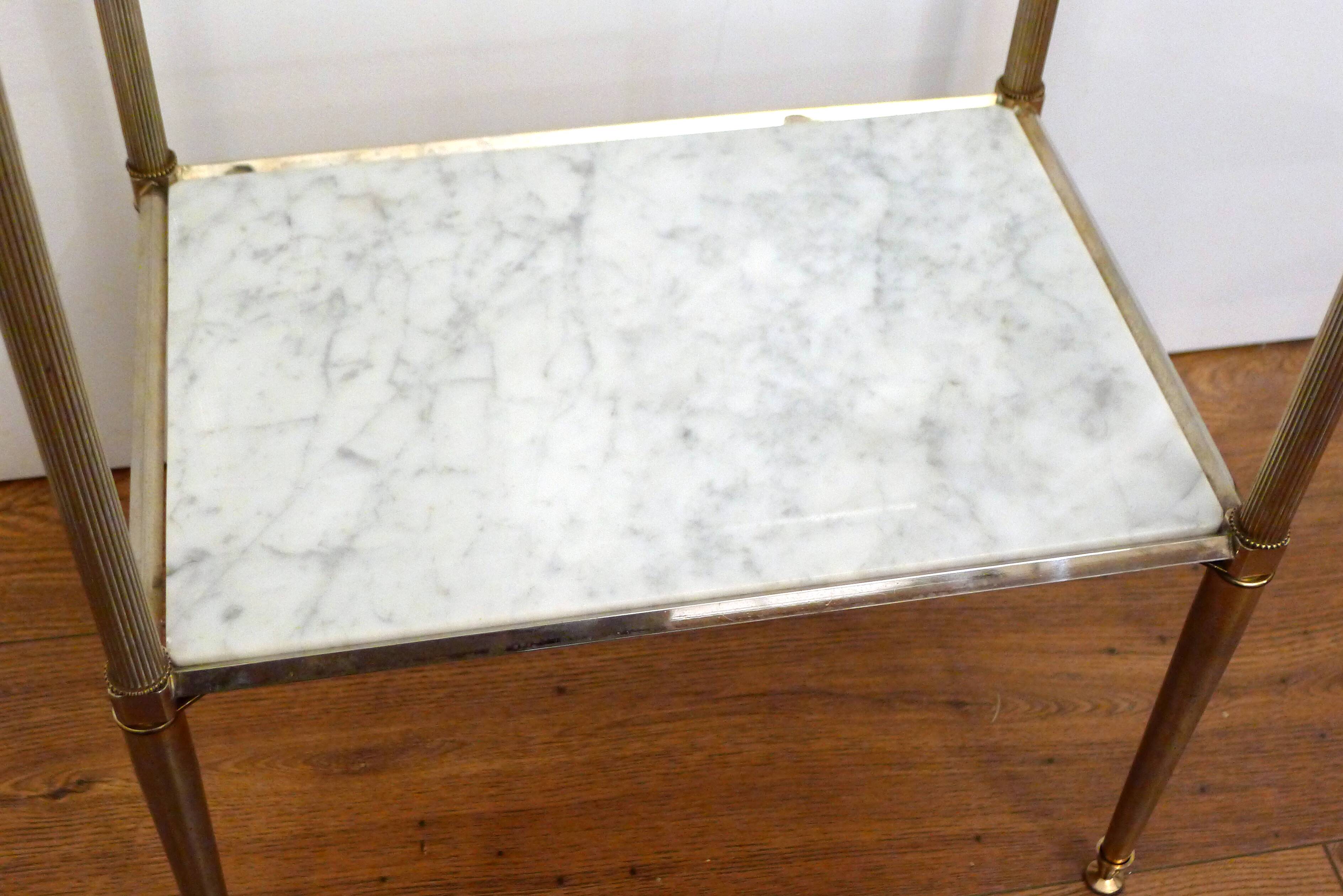 Small Regency-style side table, gold, glass & marble, 1970s.