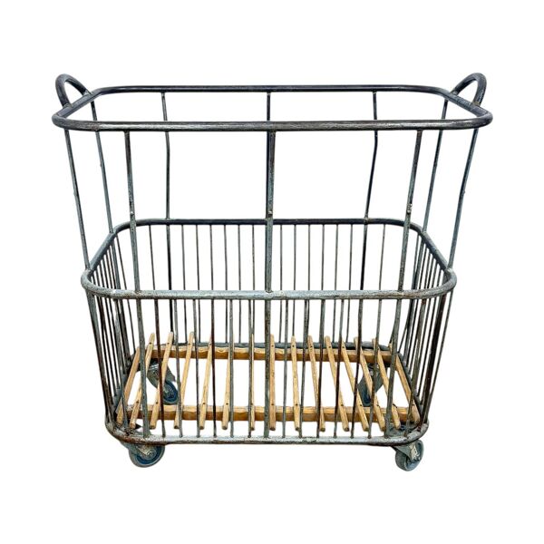 Chariot de boulangerie en métal vintage français – Trolley à pain industriel – Chariot à linge roulant