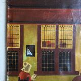 Mid century signed painting with Flemish interior