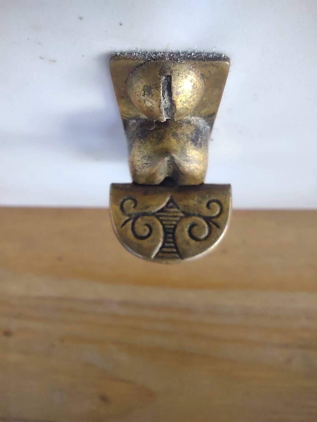 Vintage bread box - white enamel and brass - retro