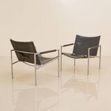 Pair of "SZ02" black leather armchairs by Martin Visser for Spectrum 60's