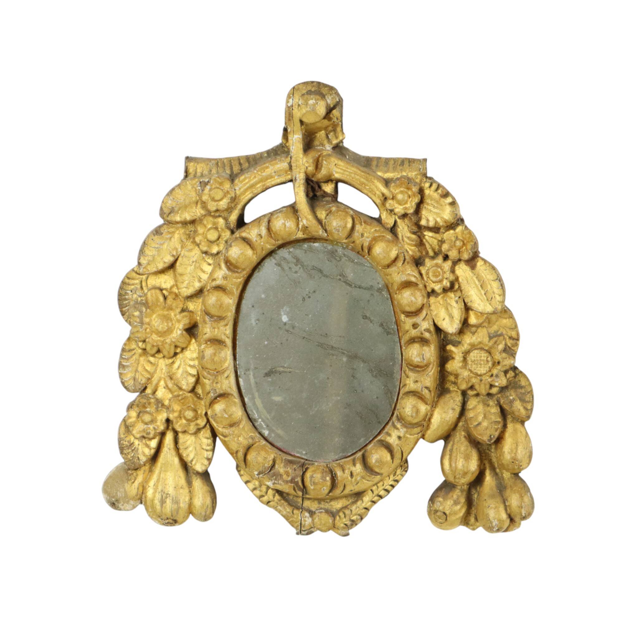 Small Antique Weathered Mirror Gilded Wood 19th Century