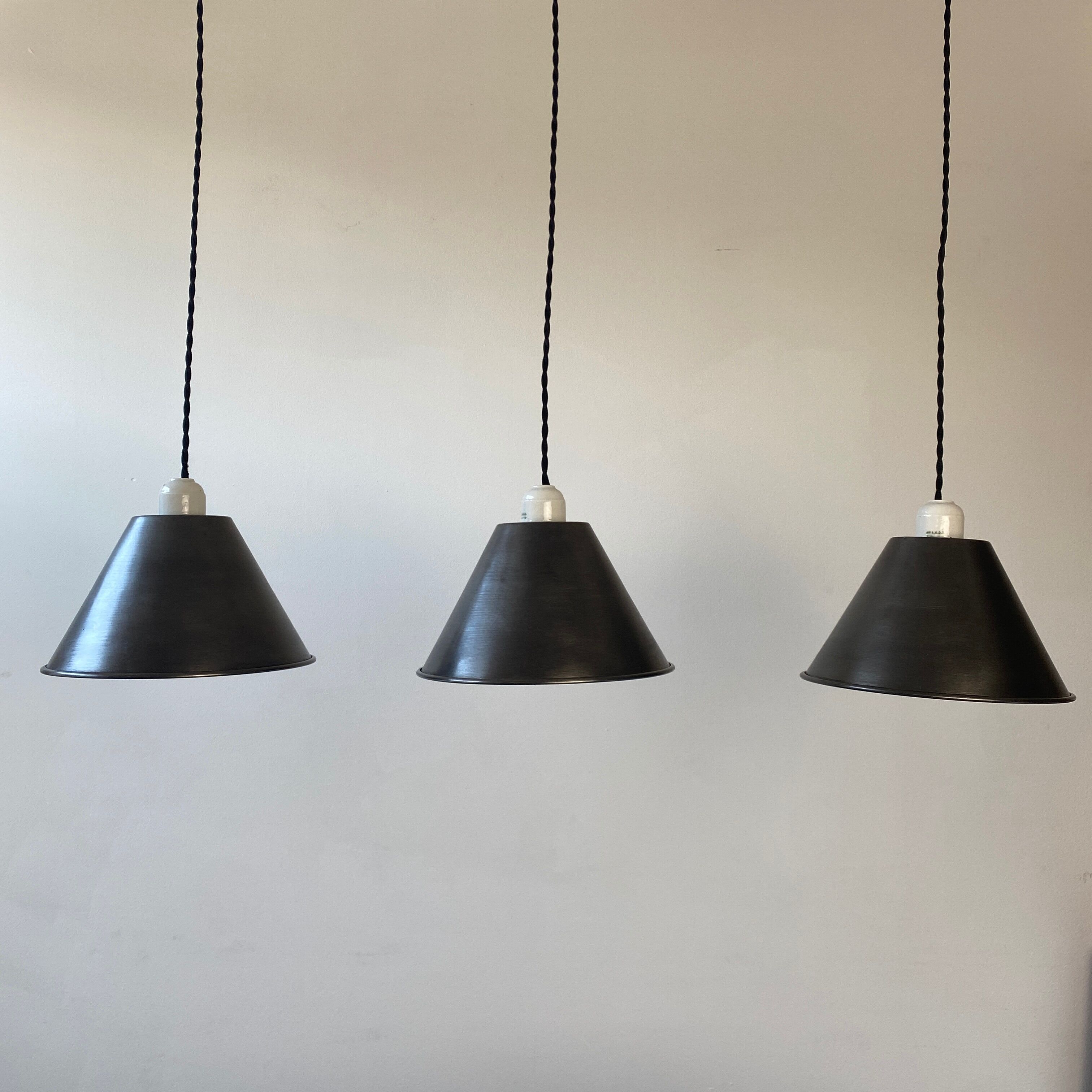 Lot 3 old conical suspensions in industrial steel