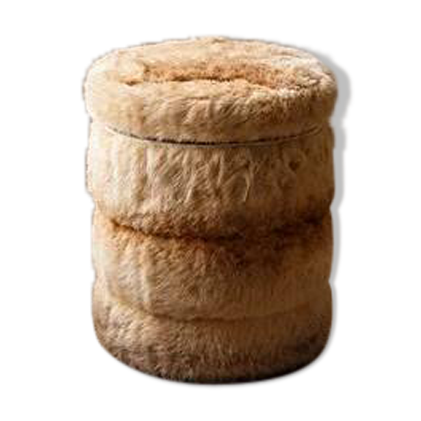 Cylindrical storage pouffe in faux fur 1970