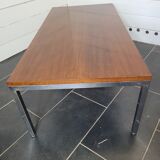 Coffee table chrome base top in teak of the 70s