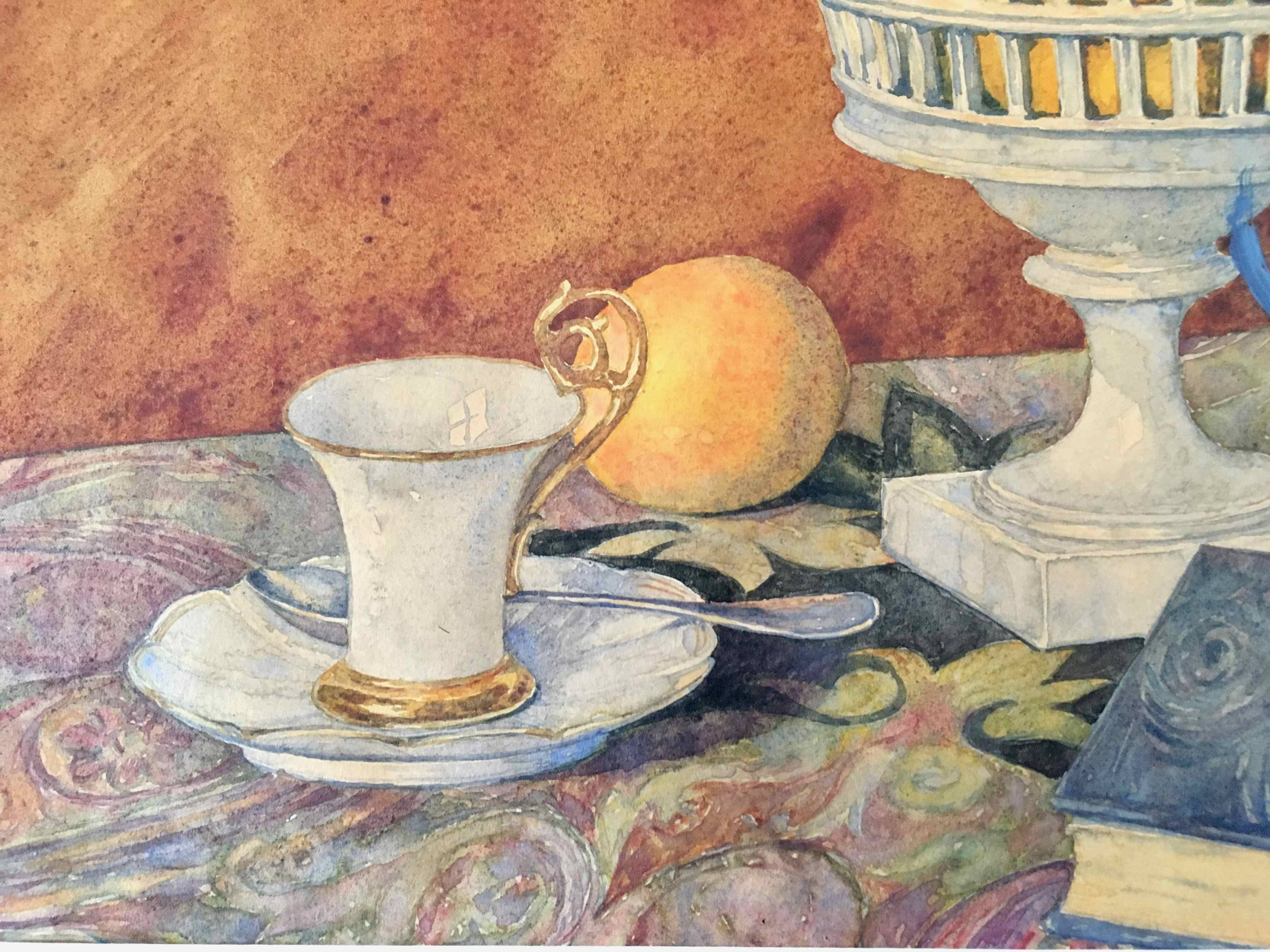 Old watercolor painting with oranges