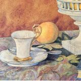 Old watercolor painting with oranges