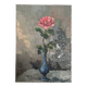 Antique oil painting on canvas, "The Rose in a Blue Vase," mid-20th century, signed