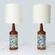 Pair of Scandinavian table lamps in teak and mosaic, Denmark 1960.