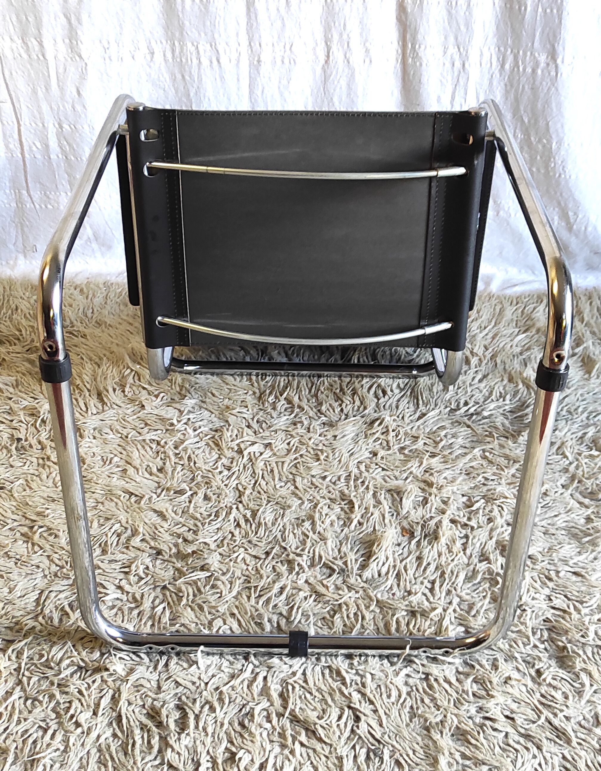 Design chair chrome metal and leather - 80s/90s